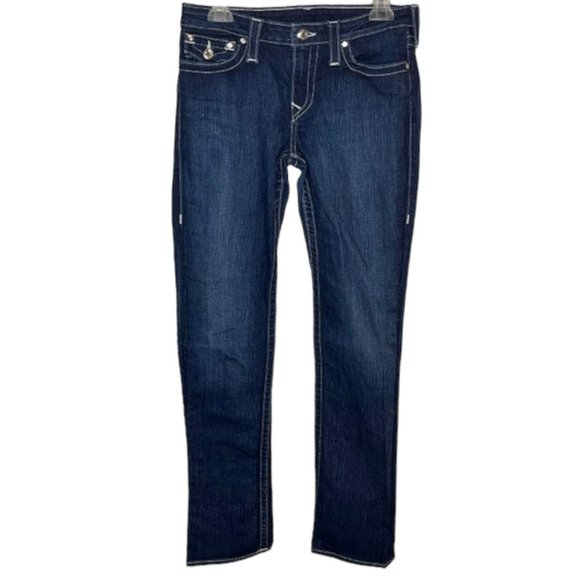 True Religion Slim Straight Flap Pocket Jeans w/Swarovski Crystals - 31 - Picture 2 of 12